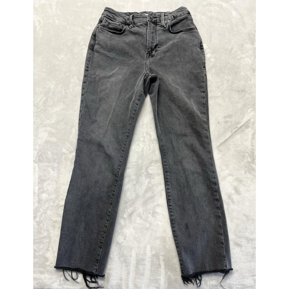 Good American Jean Women 8/29 Faded Black Good Classic Raw Hem Slim Fit